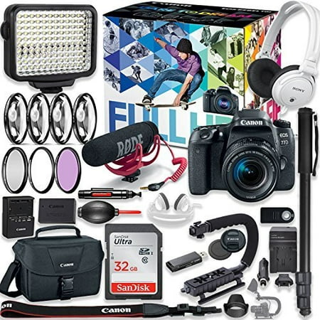 Canon EOS 77D DSLR Camera Premium Video Creator Kit with Canon 18-55mm Lens + Sony Monitor Series Headphones + Video LED Light + 32gb Memory + Monopod + High End Accessory (Best High End Travel Camera)