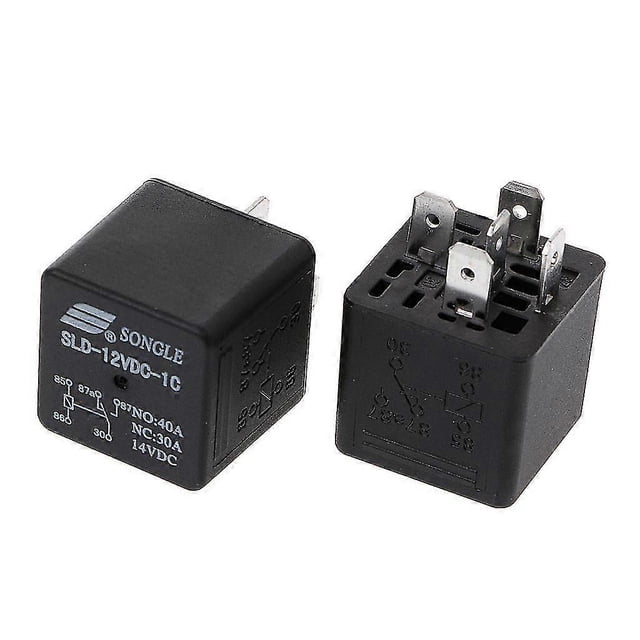 2 relés de alta potencia SLD-12VDC-1C de 1,6 W, normalmente abierto (NO) 40 A, normalmente cerrado (NC) 30 A, relé automotriz de 5 pines.