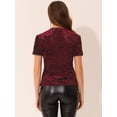 thumbnail image 3 of Allegra K Blusa de fiesta de manga corta con cuello redondo y lentejuelas de terciopelo para mujer borgo?a L, 3 of 4