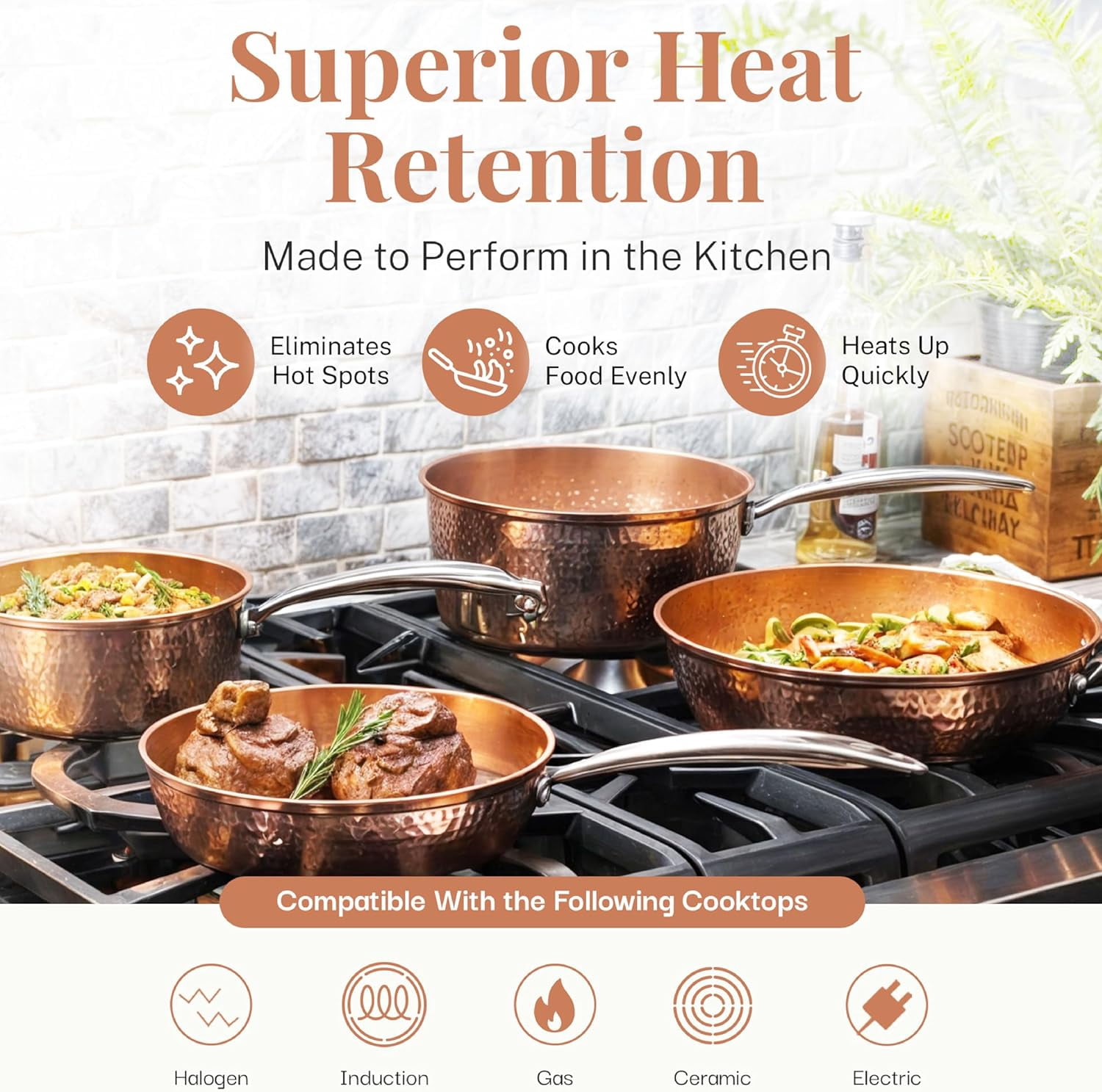 Gotham Steel Hammered 4 Quart Ceramic Frying Pan Non Stick with Lid, Nonstick Sauce Pan, Jumbo Cooker Cooking Pan Sauté Pan, Ceramic Family Pan, Frying Pans Nonstick with Lid, Copper
