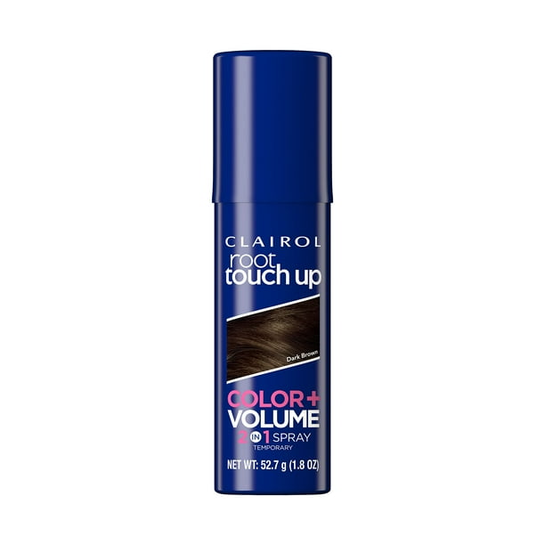 Clairol Root Touch-Up Color + Volumen 2 en 1 Spray temporal para teñir el cabello, color marrón oscuro, paquete de 1