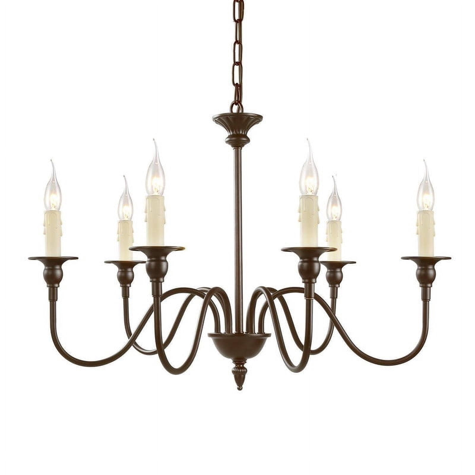 LNC 6-Light 1-Tier Transitional Metal Bronze Hardwired Candle Chandelier