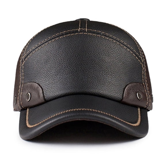 Winter Genuine Leather Patchwork Baseball Caps For Men Warm Cowhide Golf Peaked Dome Hats Male Adjustable 55-60cm ,Classic Vintage