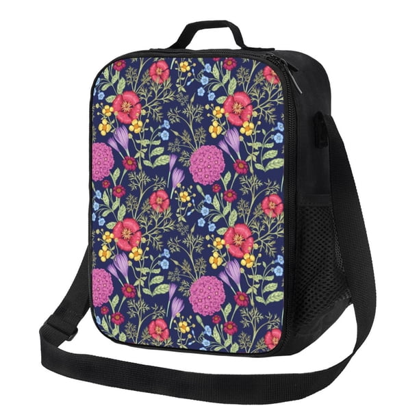 Fotbe Floral Lonchera Bolsa de Almuerzo para Hombres y Mujeres, Lonchera de Gran Capacidad, Bolsa de Almuerzo Reutilizable, Bolsa Térmica Aislante