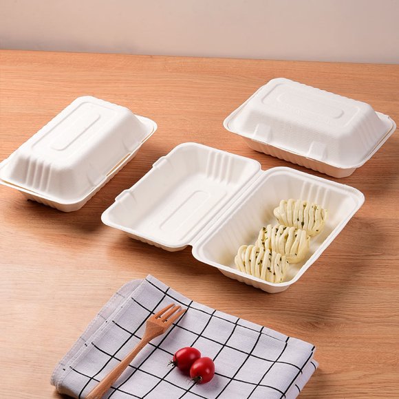 Jinsinto Clamshell Take Out Food Container 10 Pack, 7.2X5.3" Compostable Food Container, Disposable To Go Boxes, Made From Eco-Friendly Biodegradable Sugarcane Fibers