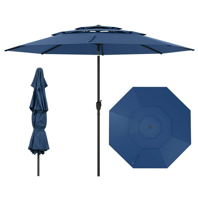 Costway 10 ft 3-tier Vented Patio Umbrella Large Market Table Umbrella Outdoor Sun Shade Navy