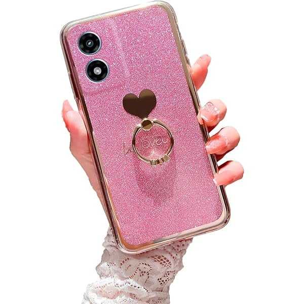 wonima11 for Motorola Moto G Play 4G 2024 Case (6.5-inch) Cute Girls Women Glitter Phone Case with Ring Stand Heart Slim Soft Shockproof Protective Cover - Pink