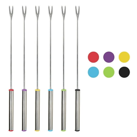 

Cauyuan 6PCS 9.5 Inch Color-Coded Stainless Steel Fondue Forks Heat-blocking Handlefor Chocolate Fountain Cheese Hot Pot Barbecue Marshmallows