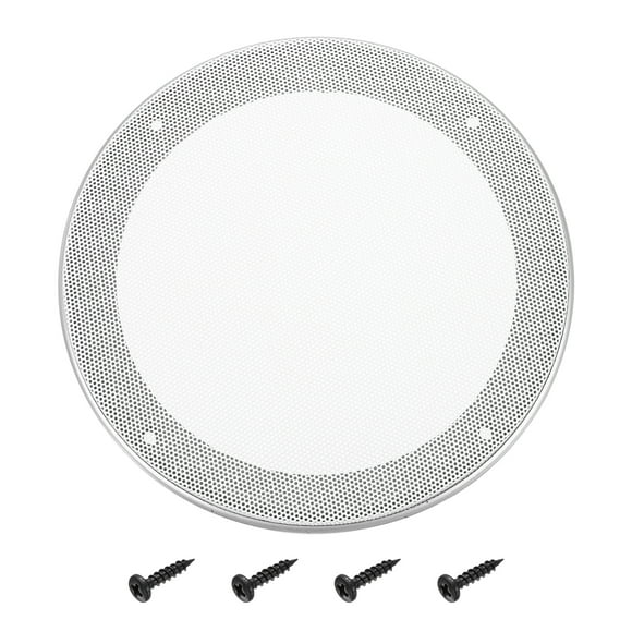 6.5" Speaker Grill, Silver ABS Frame with White Mesh Cover and Screw
