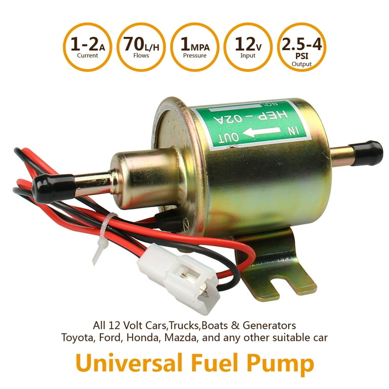 Queflago Electric Fuel Pump Universal Inline Low Pressure Heavy Duty 12V  Metal Solid Petrol Gas Diesel HEP-02A Compatible with Carburetor 12 Volts