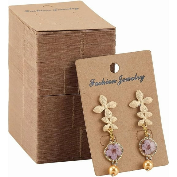 200Pcs Paper Earring Display Cards Jewelry Display Card Holder 2.76 x 1.93 Inch Rectangle Blank Burlywood Kraft Paper Hanging Cardboard Holders for Selling Jewelry Earrings Display Packaging
