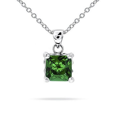 Emerald Cut Solitaire Pendant - Rhodium Plated Reversible Pendant with Princess Cut Emerald Green CZ Solitaire and Reversible