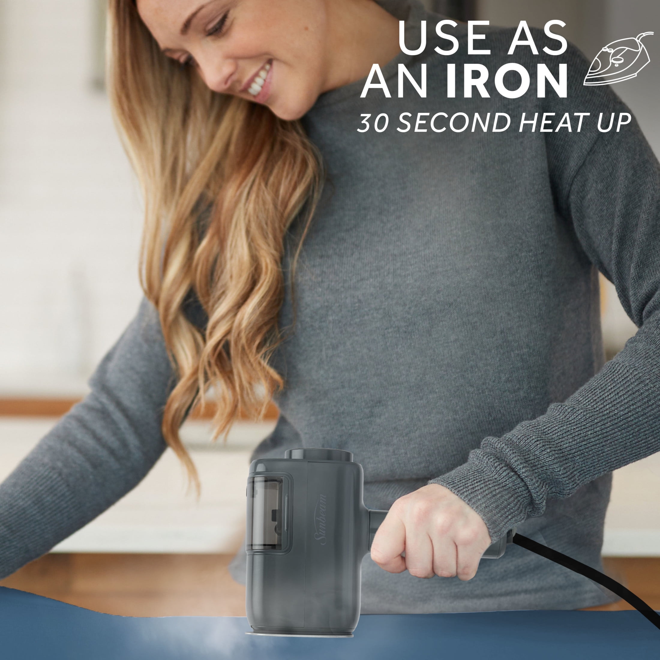 Sunbeam ReviveSystem 3-in-1 Garment Steamer, Iron, and Fabric Shaver with Ceramic Soleplate, Grey