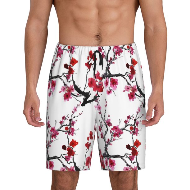 Fotbe Cherry Blossoms Pantalones Cortos de Pijama para Hombre, Ropa de Dormir, Pantalones de Pijama Cortos para Hombre-Medium