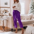 thumbnail image 4 of UJNDER Carnival Women's Sequin Casual Pants Party Fashion High Waist Drawstring Leggings Style Purple S, 4 of 7