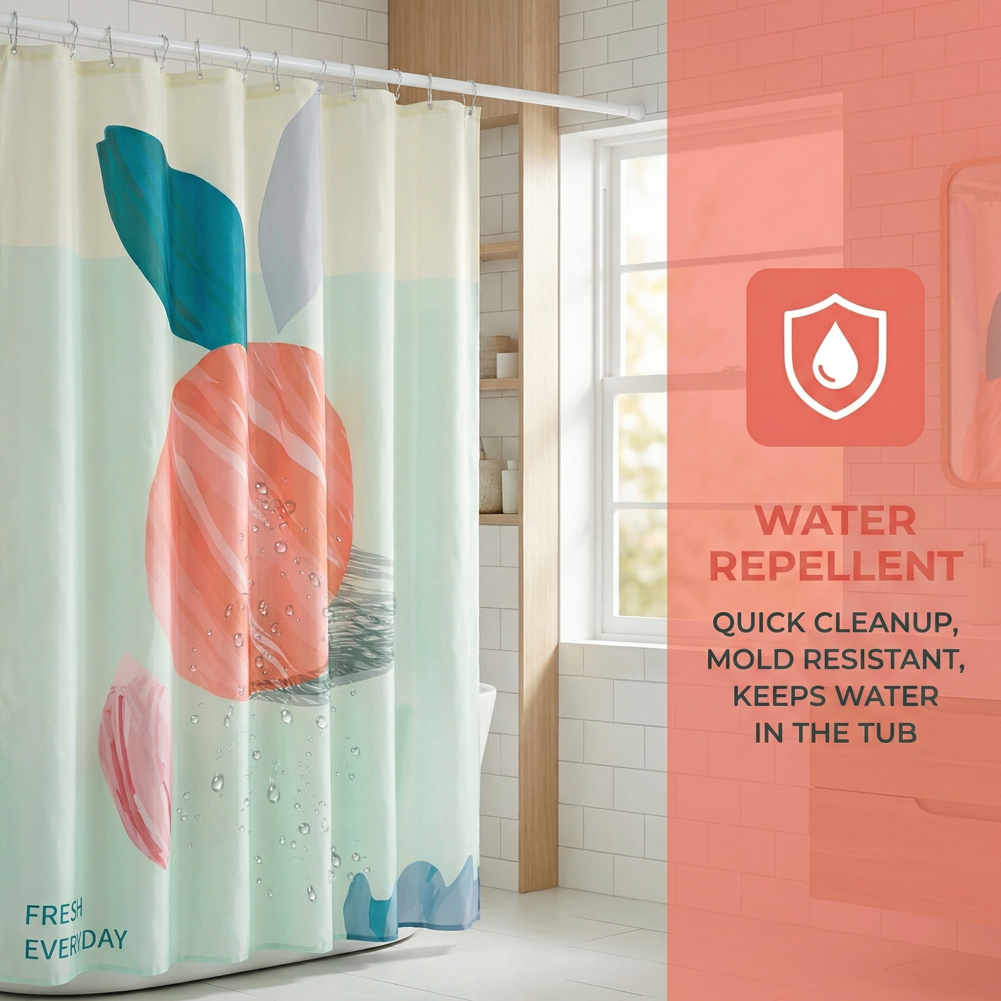 Unique Bargains Cute Print Shower Curtain Sets with Hooks Orange Fruit 71"W x 71"L