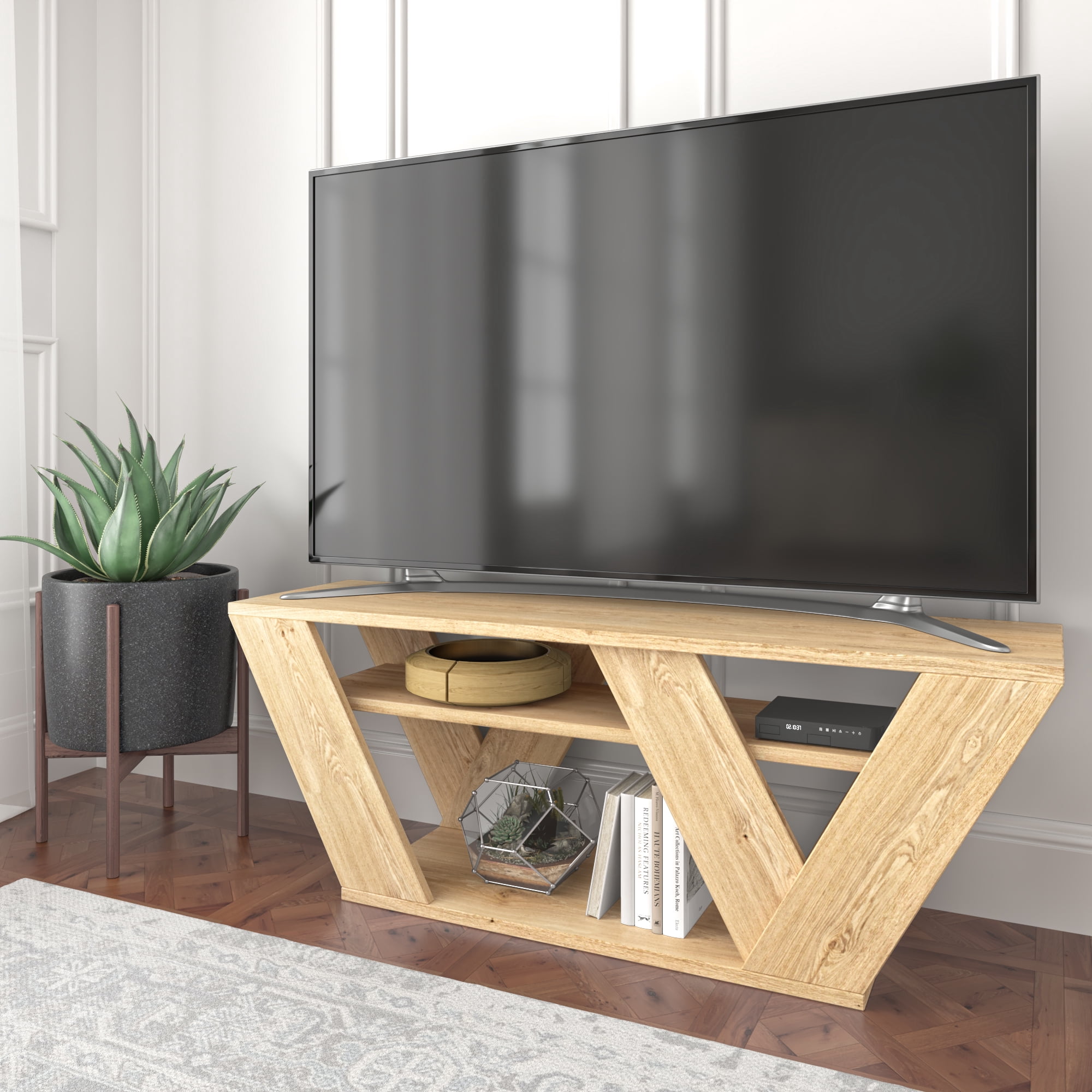 Ada Home Decor Furniture for TVs up to 48" 2 Tier Open Shelf Oak Todd Modern TV Stand