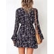 thumbnail image 3 of Vestido de mujer con estampado floral, escote en V, manga larga acampanada, dobladillo con volantes, vestidos cortos con cordón, 3 of 6