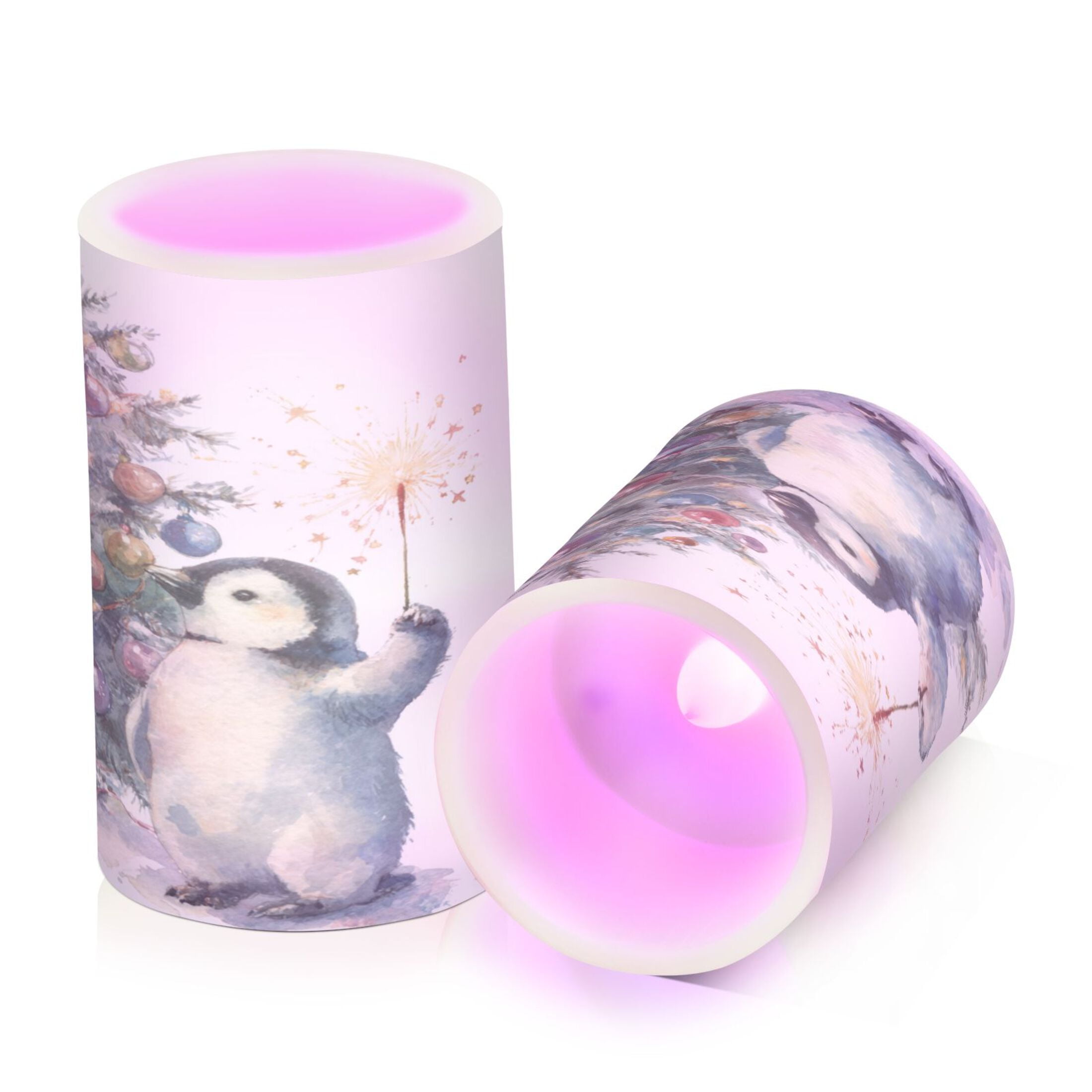 Electronic Candle Light Combination 3x5In, 3x4In Flameless Candle Plastic Festive Decoration Party Christmas Decoration Cartoon Christmas Penguins
