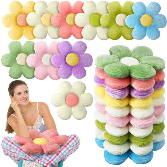 Sratte 10 Pcs Flower Shaped Throw Pillows Cute Daisy Flower Seating Cushions for Adults Reading Leisure Comfortable Home Bedroom