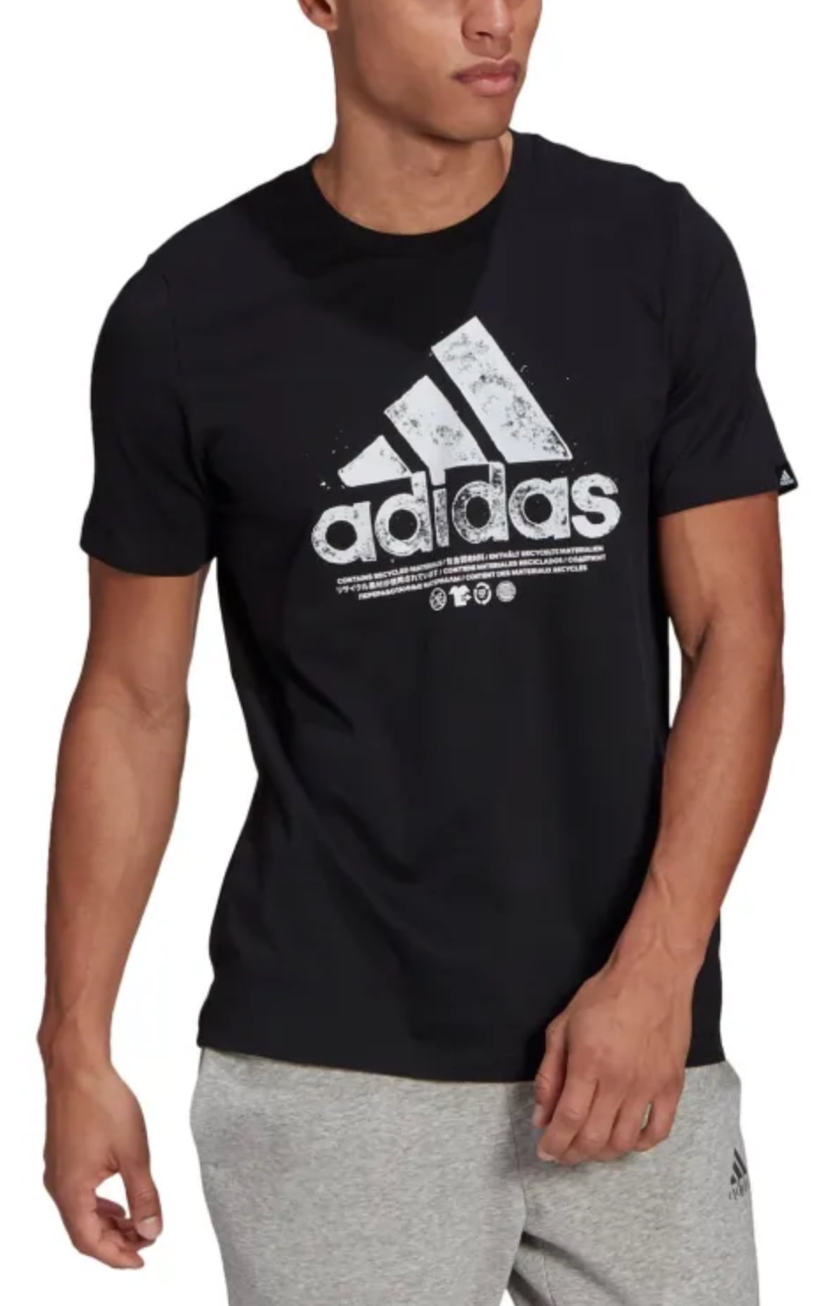 New Men's adidas Logo Printing Pattern Round Neck Short Sleeve Black T-Shirt