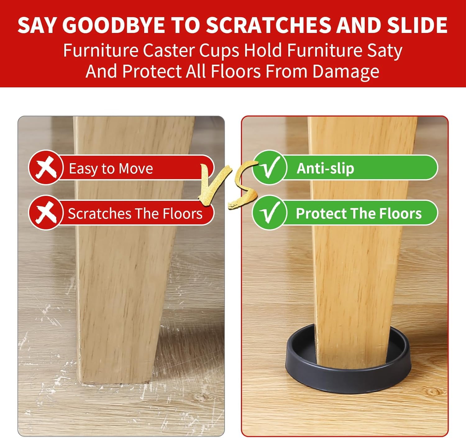3.5 Inch Non Slip Rubber Furniture Pads for Hardwoods Floors, 16 Pack Round Non Skid Furniture Caster Cups Coasters, Furniture Feet Floor Protectors for Bed Couch Stoppers to Prevent Sliding (Black)