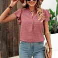 thumbnail image 4 of YYDGH Women's V Neck Ruffle Short Sleeve T-Shirts Summer Blouse Swiss Dot Flowy Tunic Top Watermelon Red L, 4 of 7