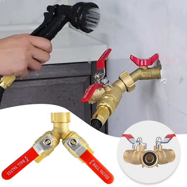 Heavy Duty Brass Garden Hose Splitter Y Connector 3/4 Inch GHT Thread Long Handle Outdoor Faucet Adapter for Tubes