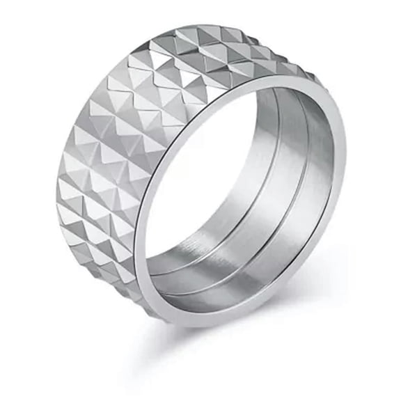 QQTDFG Men Women Wide Band Thumb Ring Stainless Steel Cool Punk Rhombus Chunky Gift-12-Silver