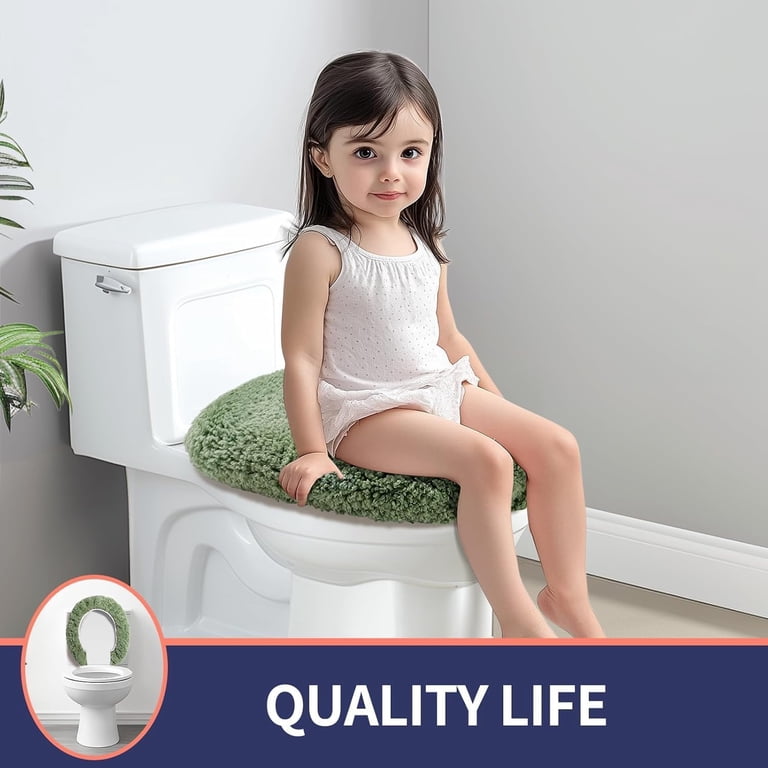 Microfiber Elongated Toilet Seat Cover - Soft Tufted Lid Cover, Adjustable Fit For 18-19.5" L X 14-16" W Seats