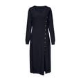 thumbnail image 5 of BRGZLK Winter Sweater Dresses for Women Trendy VNeck Solid Color Warm Cozy Casual Long Dress Button Down Side Slit Maxi Dress Black 2XL, 5 of 8