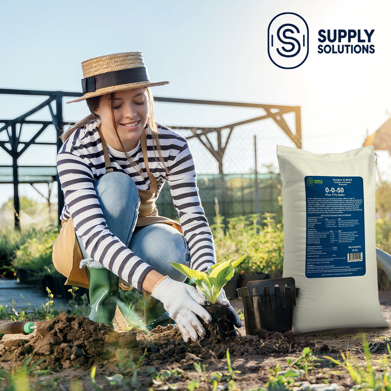 Supply Solutions | 0-0-50 Plus 17% Sulfur | Golden K-Max Sulfate of Potash (SOP) - Granular Fertilizer | High Potassium Plant Fertilizer for Indoor and Outdoor Garden - Stronger Roots - 40lbs