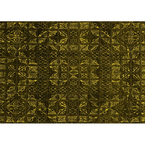 Ahgly Company Machine Washable Indoor Rectangle Abstract Yellow Modern Area Rugs, 2' x 5'