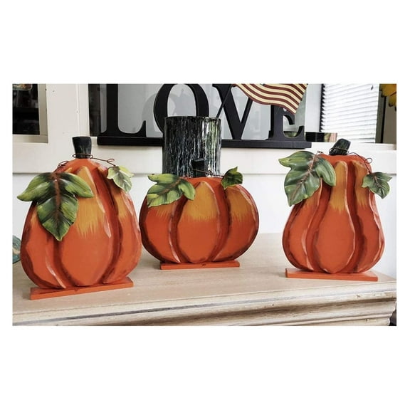 Fall Pumpkin Decor Standing Flat Pumpkin Decoration Indoor Outdoor Wooden Pumpkin Decor for Autumn Harvest Wood Pumpkin Yard Signs Thanksgiving Fall Decor Garden Decoration 3 Pack