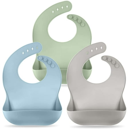 

Silicone Bibs for Babies Set of 3 BPA-Free Waterproof Durable Baby Bibs for Boys and Girls 6-72 Months