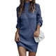 thumbnail image 1 of Vestido suéter ajustado Manga larga linterna Cuello alto Color puro Mini vestido suéter acanalado para mujer Azul L, 1 of 6