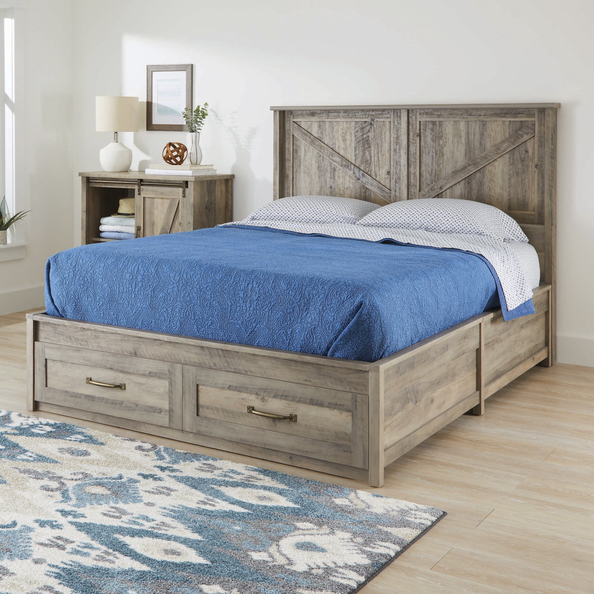 Rustic Wood Headboard With Storage Shelf For Queen or Full Size Bed Frame 