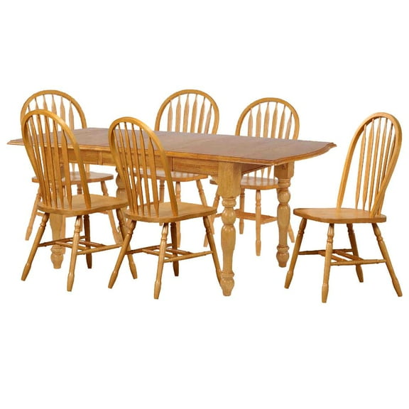 Sunset Trading Oak Selections 7 Piece 72" Rectangular Drop Leaf Extendable Dining Set | Arrowback Chairs | Light Oak | Seats 8