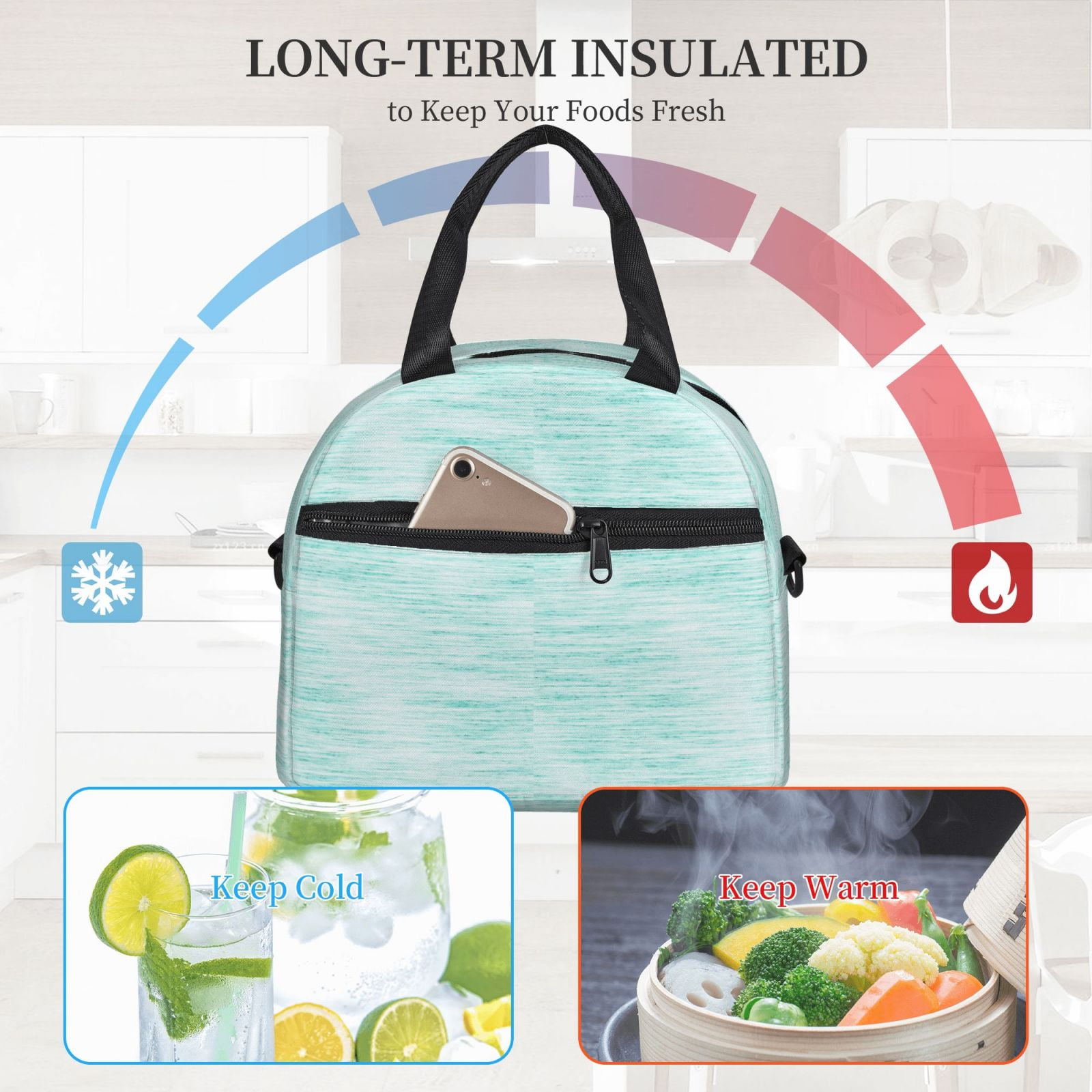 Xecao Blue Bright Print Insulated Lunch Box, Lunch Cags Lunch Bag Featuring An Adjustable Shoulder Strap