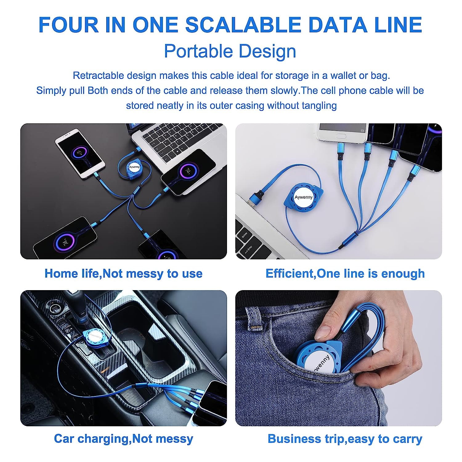 Multi-function charging cable 42 pack 3.3 feet retractable fast charging cable 4-in-1 multi-function charging cable, with mobile phone//micro port, suitable for mobile phones/tablets/Samsung/and more