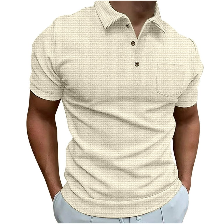 Huk Fishing Shirts For Men Men Casual Solid Turndown Pullover Fashion  Button Short Sleeve Blouse Cotton tshirts for Men Teacher Shirts,Khaki,XL