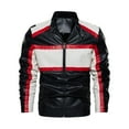 thumbnail image 2 of SwiftWear Men's PU Leather Motorcycle Jacket Fashion Color Block Pockets Zipper Long Sleeve Hoodless Faux Leather Outwear Coat White S, 2 of 4
