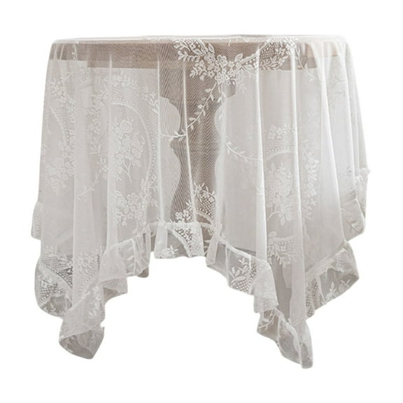 DefiDgd 59inch Vintage Crochet Round Tablecloths Lace Edge Table Cover,for Wedding Home Party Multiple Scene Decoration(White)