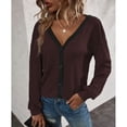 thumbnail image 3 of Cárdigan para Mujer Top con Cuello en V Diseño de Empalme a Cuadros Walf Manga con Hombros caídos Top de Mujer con un Solo Pecho para el hogar al Aire Libre Café Oscuro 3XL, 3 of 6