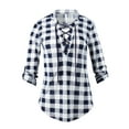 thumbnail image 1 of FashionOutfit Women's Casual Lace Up V-Neckline Rolled Up Sleeve Plaid Top, 1 of 2