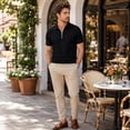 thumbnail image 4 of AZoiNM Men's Corduroy Short Sleeve Shirt Half Zip Collared Casual Stretch Fit Tee, 4 of 10