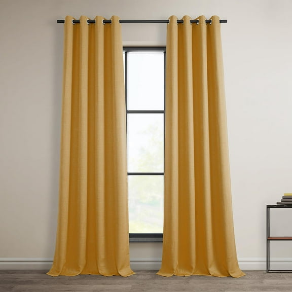 GHGSDH-Grommet Linen Curtains 120 Inches Long Room Darkening Curtains for Bedroom & Living Room (1 Panel), 50W x 120L, Dandelion Gold