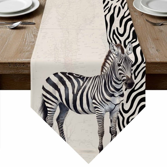 Vintage Zebra Table Runner Linen Burlap Table Runner 72 Inches Long Modern Art Animal Watercolor Dresser Scarves for Kitchen Island Coffee Dining Room Party Wedding Banquet Holiday Decoration 16"x72"