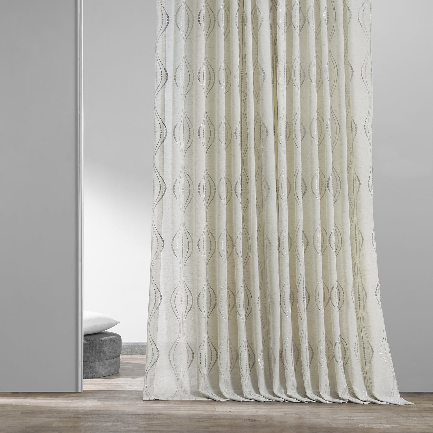 Suez Natural Embroidered Faux Linen Sheer Curtain (1 Panel), Suez Natural, 50W X 84L