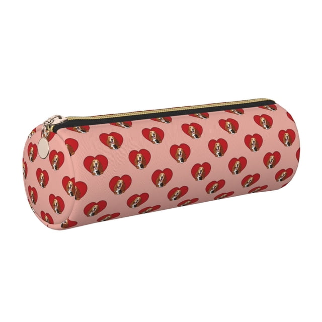 Easygdp Basset hound dog with paw para Estuche de Lápices Cilíndrico de Cuero con Cremallera, Organizador de Lápices de Cuero para Escuela, Oficina y Viajes